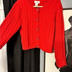 Jessica Simpson Bright Red Cable Cardigan